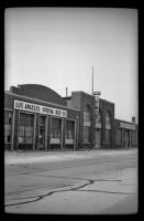 Exterior of the Los Angeles Spring Bed Company factory, viewed at an angle, Los Angeles, 1940