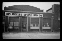 Exterior of the Los Angeles Spring Bed Company factory, viewed from the front, Los Angeles, 1940