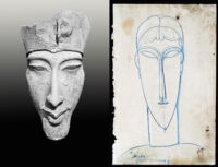 Comparison of colossal head of Akhenaten and sketch by Amedeo Modigliani