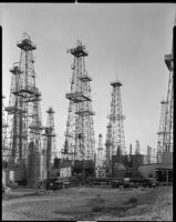 Oil derricks at the Venice oil field, Los Angeles, 1930