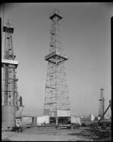 Oil derricks, probably at the Venice oil field, Los Angeles, 1930