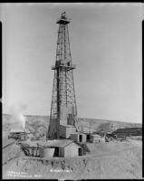 Oil derrick Blauvelt "No. 1," probably at the Kettleman Hills oil field, Kings County, 1931