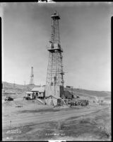Standard Oil Co. oil derrick "No. 85," probably at Kettleman Hills, Kings County, 1931