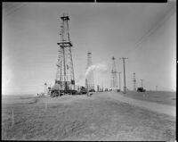 Oil well "Fourl No. 3" at the Playa del Rey oil field, Los Angeles, 1935