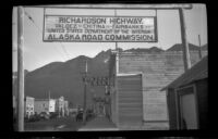 Sign posted at the southern terminus of the Richardson Highway, Valdez, 1946