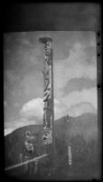Dogfish Pole at Saxman Totem Park, viewed from the side, Saxman, 1946