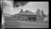Close-up of new store under construction next to Frances Wells' property, Big Bear Lake, 1946