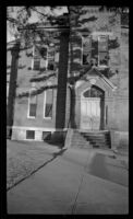Entrance to the old East Hill High School, viewed close-up, Red Oak, 1946