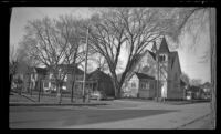 Former Lutheran church standing on a street corner, Red Oak, 1946