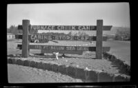 Sign posted for Furnace Creek Camp, Death Valley National Park, 1947