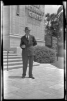 William L. Kinsell stands outside the Hollywood United Methodist Church, Los Angeles, 1947