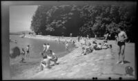 People enjoy a beach in Stanley Park, Vancouver, 1947