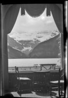 Lake Louise and Victoria Glacier, viewed from inside the lobby of the Chateau Lake Louise, Lake Louise, 1947