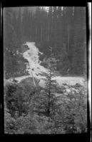 Waterfall flowing at the confluence of the Kicking Horse and Yoho Rivers, Yoho National Park, 1947
