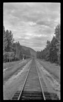 Stretch of Canadian Pacific Railway track, viewed from rear platform, British Columbia vicinity, 1947