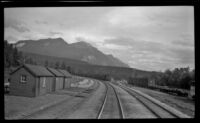 Railroad tracks and mountains, viewed while en route to Vancouver, British Columbia vicinity, 1947