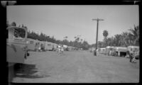 Trailers line Seaside Park during a trailer enthusiasts meeting, Ventura, 1947