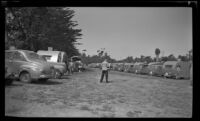 Trailers line Seaside Park's grounds during a trailer enthusiasts meeting, Ventura, 1947
