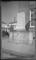 Close-up view of fountain standing outside the Plymouth Post Office Building, Plymouth, 1947