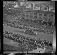Holy Name Society parade traveling down a Boston street, Boston, 1947