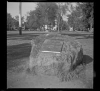 Boulder marking the site of the old belfry in Lexington Common, Lexington, 1947
