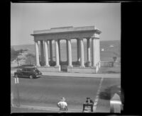 Portico standing over Plymouth Rock, viewed from Cole's Hill, Plymouth, 1947