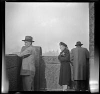 H. H. West and Mertie West on an observation platform at the Statue of Liberty, New York, 1947