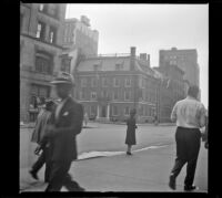 Fraunce's Tavern with Mertie West on the curb, New York, 1947