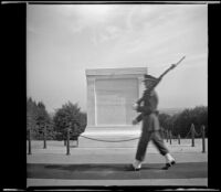 Guard patrols the Tomb of the Unknown Soldier in Arlington National Cemetery, Arlington, 1947