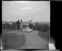 Sightseers visit the gravesite of Pierre Charles L'Enfant in Arlington National Cemetery, Arlington, 1947