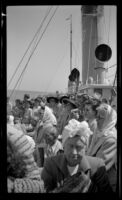 Passengers stand on the top deck of the S. S. Catalina, Santa Catalina Island vicinity, 1948