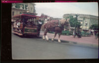 Horse-drawn tram on Main Street at Disneyland, Anaheim, 1957