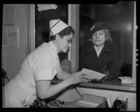 Nurse Louise Rich assists Edna Mae Cooper, Los Angeles, 1936