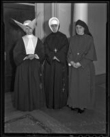 Sisters John Gabriel, Mercedes, and Mary Edward during Sister John Gabriel's visit to Los Angeles, 1936