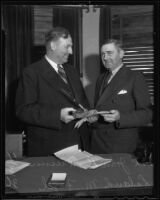 Leland M. Ford takes over County Supervisor job from John R. Quinn, Los Angeles, 1936