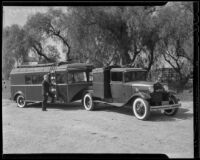 Josef Sigall beside a house trailer, California, 1936