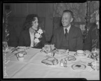 Lincoln Ellsworth and Mary Louise Ellsworth at a banquet, Los Angeles, 1936