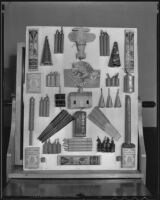 Different types of fireworks in a poster display panel, Los Angeles, 1936