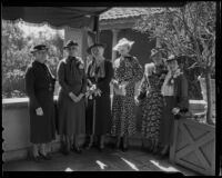 Daughters of the British Empire members Mrs. B.W. Templeman, Cora Dow, Anna Poussette, Ethel Capstaff, Agnes Botterell, and Eva Sedding, Los Angeles County, 1936