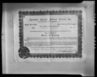 Copy of Fulton Ousler's Doctor of Divinity certificate from the Spiritual Psychic Science Church, 1936