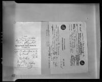 Copy of Mrs. G. Davis' dog license and an invoice for ordination certificate from the Spiritual Psychic Science Church, 1936