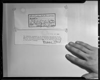 Copies of a payment slip from Fulton Oursler and a short note from the Ministerial Association of Los Angeles, 1936