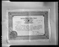 Copy of Nellie Poorkluck's Certificate of Ordination degree issued by the Spiritual Psychic Science Church, 1936