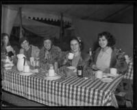 June Sergie, Marguerita Garner, Chita Christiani and Genevieve Canestrelli enjoy a meal, Los Angeles, 1936