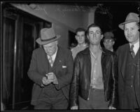 John F. Starnes Jr. and David Searcy being escorted by Detective Lieutenants C. A. Gillan and R. N. Davis, Los Angeles, 1936