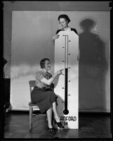 Mrs. Kenneth Chantry and Mrs. John C. McHose demonstrate Stanford University's fundraising efforts, Stanford, 1936
