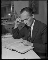 Prince Kurt Bernhard reads a book, Los Angeles, 1936