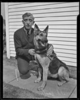 Gerald Hughes and his seeing-eye dog Dia, Huntington Park, 1936