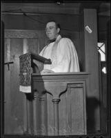 Reverend Henry Scott Rubel in church, Glendora, 1936
