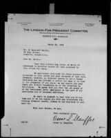 Copy of a letter from Oscar S. Stauffer to W. Bancroft Mellor regarding the candidacy of Kansas Governor Alf Landon, 1936